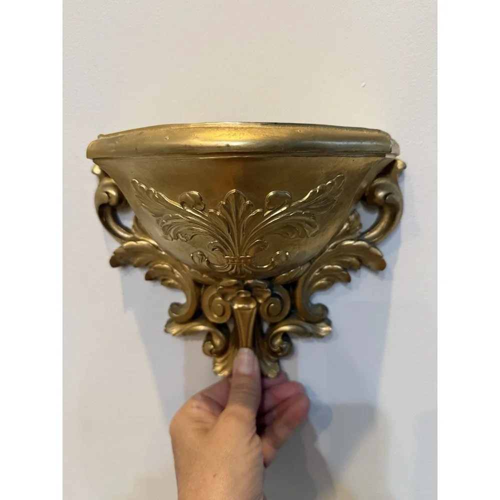 Vtg 1978 Homco Gold Plastic‎ Wall Pocket Shelf Resin Planter Hollywood Regency